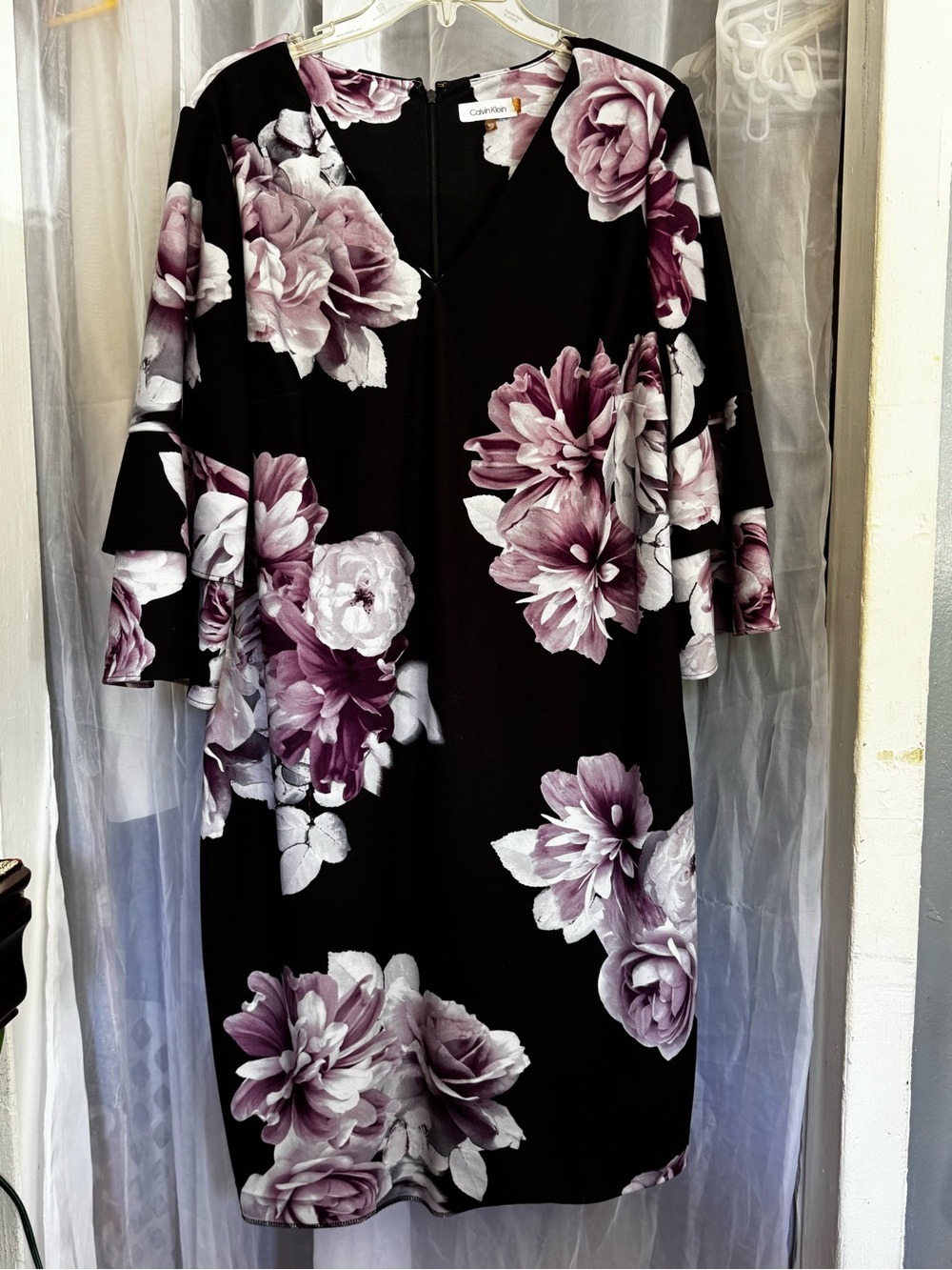 Calvin Klein Black Dress with Purple Floral Print Accents